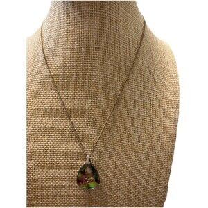 Praying Hands Necklace Reverse Intaglio Carving set in glass vintage religious